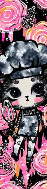 Free kawaii cats bookmark featuring a smudge-style chef cat